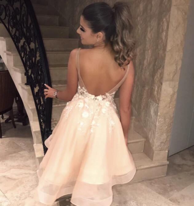 Sexy pink /Ivory lace V Neck Short Prom Dress with Flroal lace Gown,Cocktail Dress SP0706