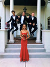 Elegant Orange Red Coquelicot Fitted Long Evening Dress Formal Wedding Party Gown