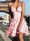 Sexy Spaghetti Straps White  Prom Dress Short Homecoming Graduation Gown with Flowers SP05272
