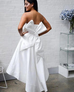 Satin A Line Strapless Pink High Low  hi-lo Bridesmaid Dress for Women Wedding party Gown PL0828