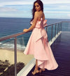 Satin A Line Strapless Pink High Low  hi-lo Bridesmaid Dress for Women Wedding party Gown PL0828