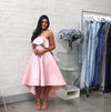 Satin A Line Strapless Pink High Low  hi-lo Bridesmaid Dress for Women Wedding party Gown PL0828