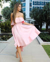Satin A Line Strapless Pink High Low  hi-lo Bridesmaid Dress for Women Wedding party Gown PL0828