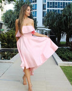 Satin A Line Strapless Pink High Low  hi-lo Bridesmaid Dress for Women Wedding party Gown PL0828
