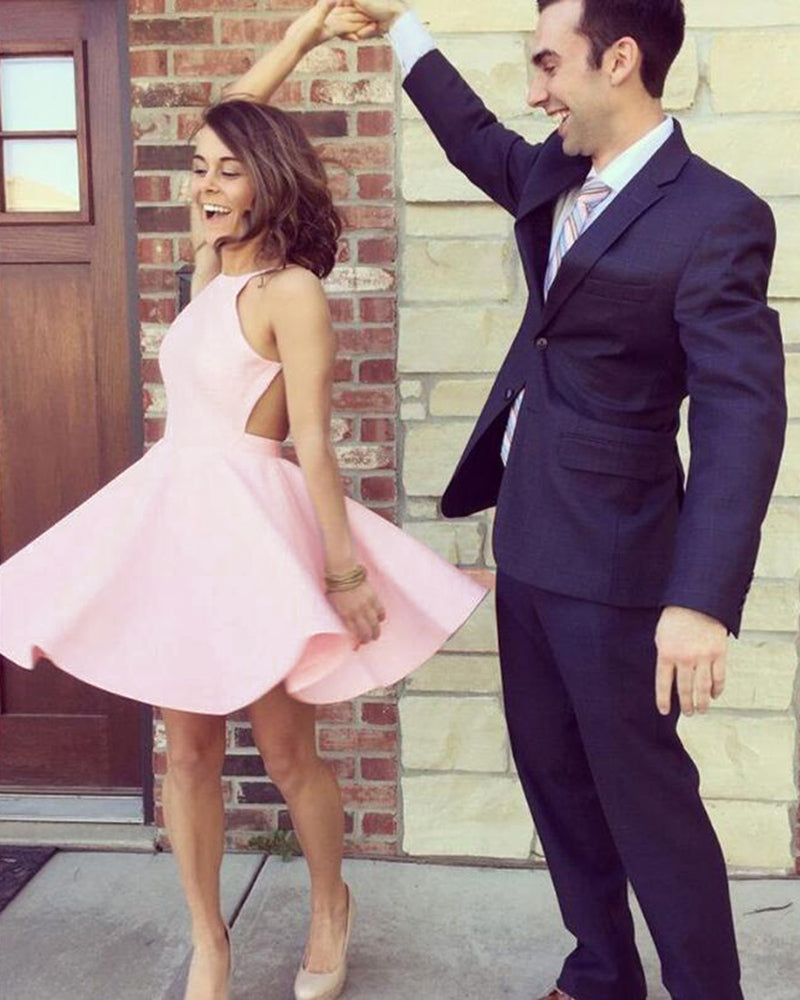 Lovely Halter Pastel Pink Short Prom Dress ,Short Homecoming Dress for Girls SP0712