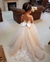 Nude/Ivory Ball Gown Lace Flower Girls Dress,Wedding Dress for Little Girl Long Sleeves FG0720