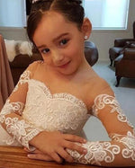 Nude/Ivory Ball Gown Lace Flower Girls Dress,Wedding Dress for Little Girl Long Sleeves FG0720