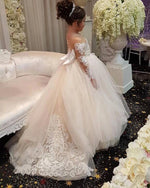 Nude/Ivory Ball Gown Lace Flower Girls Dress,Wedding Dress for Little Girl Long Sleeves FG0720
