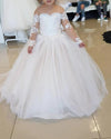 Nude/Ivory Ball Gown Lace Flower Girls Dress,Wedding Dress for Little Girl Long Sleeves FG0720