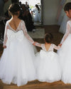 Cute Vintage Long Sleeves Ball Gown Flower Girl Dress Little Girls Wedding Dress for Child with Bow FG0810