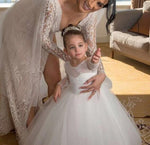 Cute Vintage Long Sleeves Ball Gown Flower Girl Dress Little Girls Wedding Dress for Child with Bow FG0810