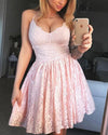 Pink lace Short Graduation Dress Spaghetti Straps Semi Formal Homecoming Dress for Girls SP0812