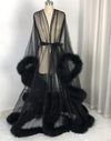 Sexy Sheer Feather Bridal Robe Tulle Illusion Long Wedding Scarf New Custom Made Birthday Maternity Photography Robe Maternity Dress