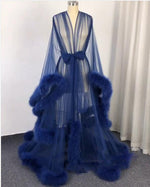 Sexy Sheer Feather Bridal Robe Tulle Illusion Long Wedding Scarf New Custom Made Birthday Maternity Photography Robe Maternity Dress