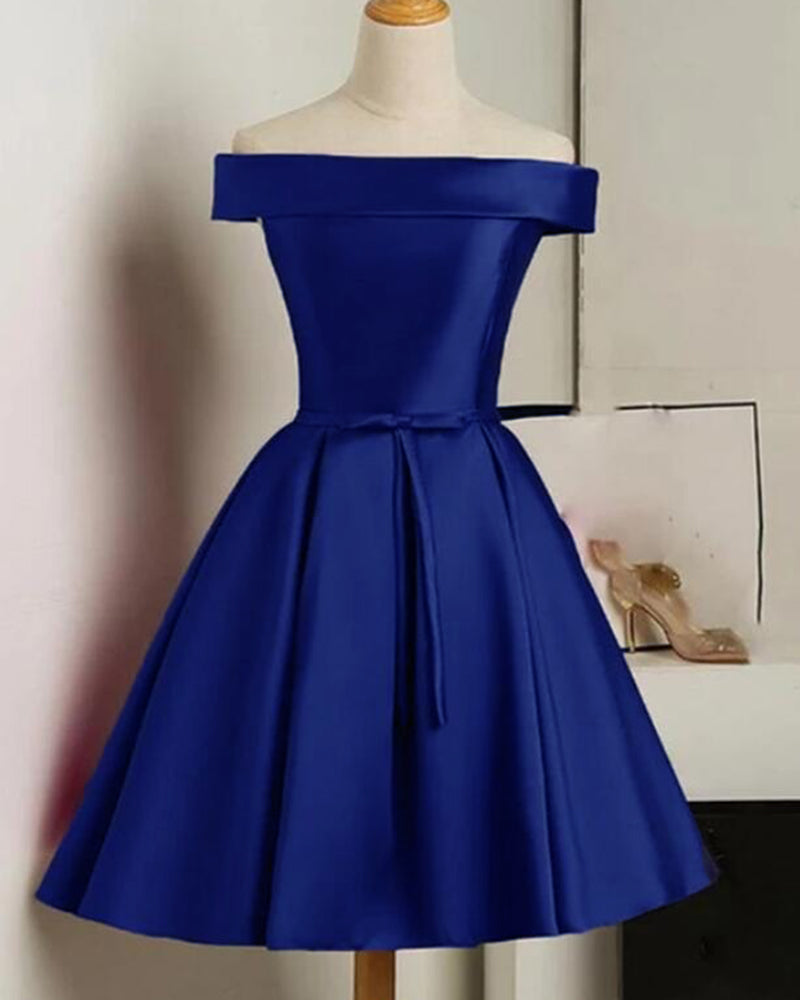 Off shoulder Satin A Line Royal Blue Short Homecoming Dress SP0822