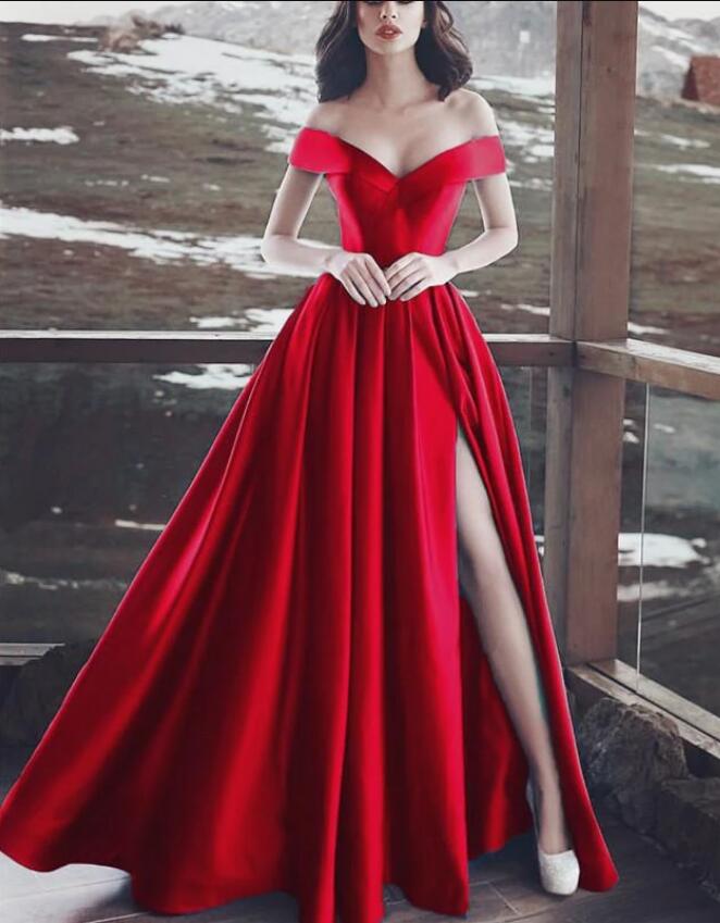 Elegant Blue Off the Shoulder Long Wedding Party Dress Satin Formal Prom Evening Dress PL08223