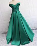 Gorgeous Turquoise Green Off the Shoulder Pocket Prom Dress,Formal Wedding Party Evening Dress Long PL0825