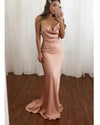 Sheath Blush Pink Mermaid Satin Ball Gala Evening Party Long Dress with Spaghettti Straps PL09112