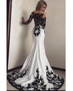 Black and White Mermaid EveningWedding Party Dress Long Sleeve Formal Women Outfit  PL0922
