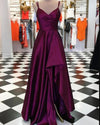 Charming Teal Green Pleated Satin A Line Prom Dress with Slit Long Graduation Gown PL10312