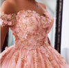 Pink Flowers Wedding Dress Off the Shoulder Ball Gown Quinceanera Dress WD0910