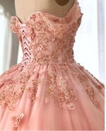 Pink Flowers Wedding Dress Off the Shoulder Ball Gown Quinceanera Dress WD0910