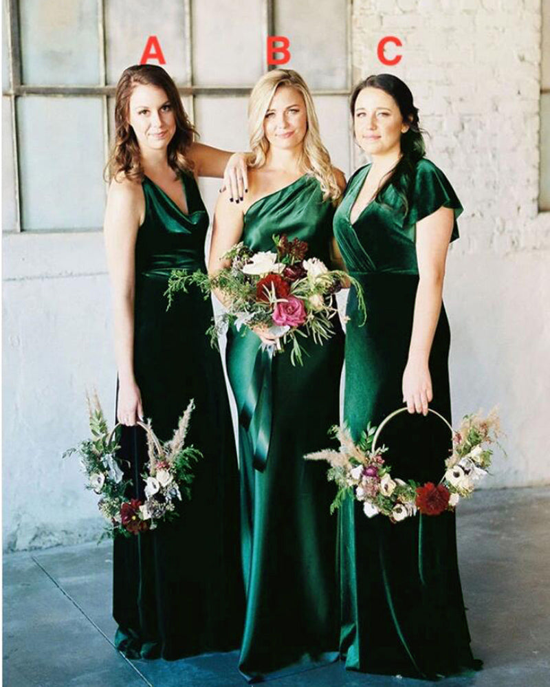 New Style Green/English Rose Velvet Bridesmaid Dress Maid of honor Gown , vestido de fiesta de boda 2021 PL1031