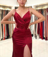 2023 Burgundy /navy/teal Sexy V Neck Slit Leg Fitted Prom Dresses Long abendkleider PL09231
