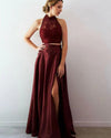2 Pieces Crop Top Burgundy Prom Dress Formal Party Gown Long PL09253