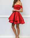 Chic Off the Shoulder Satin A Line Bright Red Short Hoco Dresses ,Short Graduation Party Gown SP0930