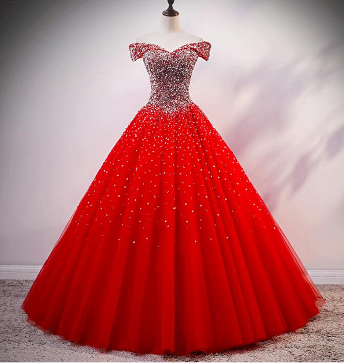 Bling Bling Off the Shoulder ball Gown Prom Dress with beading Girls  Quinceanera Sweet 16 Dress