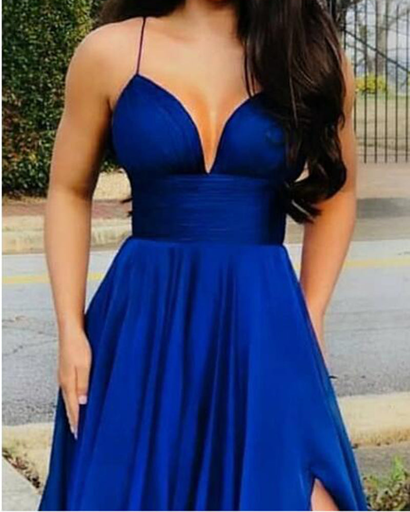 Gorgeous Spaghetti Straps Chiffon and Satin Corset Long Prom Dress PL0123