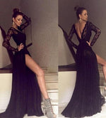 Sexy High Neck Long Black lace Prom Gown,Evening Dress Long with Sleeves  PL10256