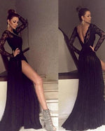 Sexy High Neck Long Black lace Prom Gown,Evening Dress Long with Sleeves  PL10256