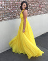 Stunning Women Halter Long Chiffon  Bright Yellow Formal Party Gowns Long PL10102