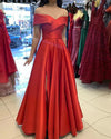 A Line Satin Off the Shouder Long Red Prom Dress vestidos largos PL101163