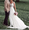 Siaoryne LO0926 Sexy Nude See Through Lace Cap Sleeves Split Long Ivory Chiffon Beach Wedding Dresses Bridal Gown