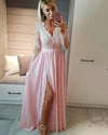 Multi Color Vintage Long Sleeved lace  Chiffon formal Prom Dress Floor Legnth Graduation Dress with Slit PL10275