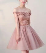 Lovely Teens Graduation Short Prom Dress with Half Sleeves,Pink Homecoming Cocktail Gown SP1027