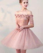 Lovely Teens Graduation Short Prom Dress with Half Sleeves,Pink Homecoming Cocktail Gown SP1027