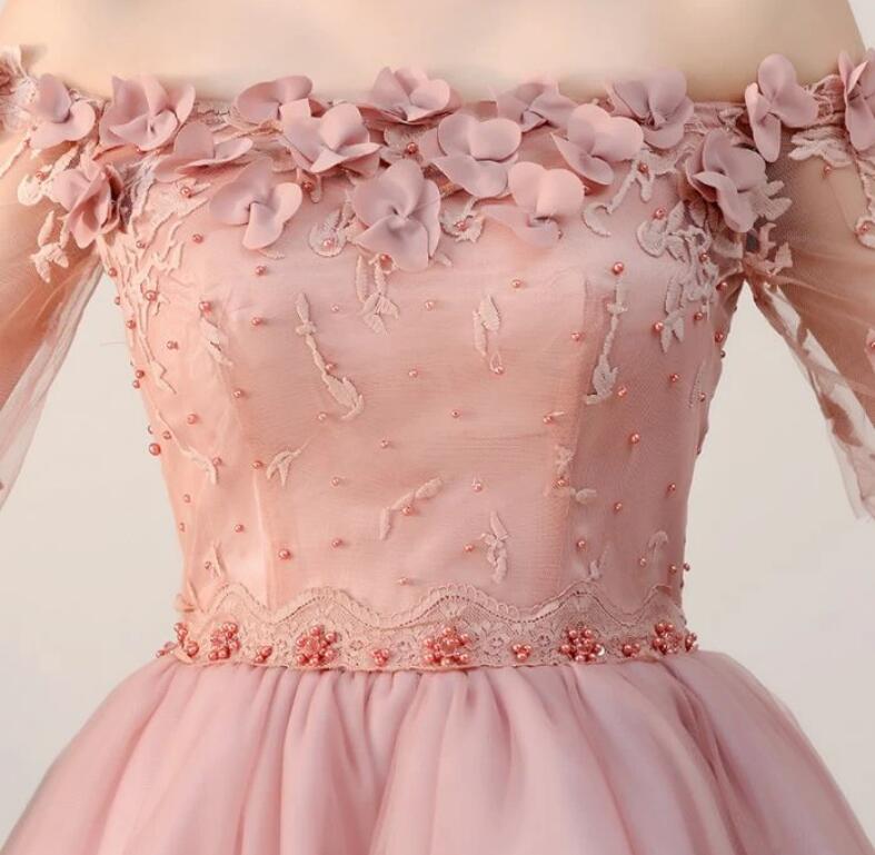 Lovely Teens Graduation Short Prom Dress with Half Sleeves,Pink Homecoming Cocktail Gown SP1027
