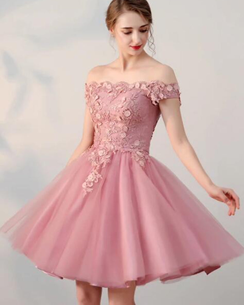 Vestido de fiesta corto encantador en color rosa empolvado, vestido de fiesta de bienvenida para jóvenes, vestido semiformal SP10172 