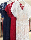 New Design Short Sleeves V neck Lace Red Mermaid Prom Dress PL10251