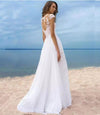 Elegant Scoop Neck Cap Sleeves lace Bridal Dress Beach Wedding Gown with Slits,Vestido De WD10271