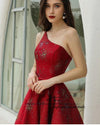 New Style Sexy One Shoulder New Year Christmas Red Evening Party Dress Floor Length Prom Gown PL01102