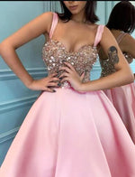 Pink / Blue Knee Length Short Prom Dress with Straps Sequins Beading ,Girls 8th Grade Party Homecoming Gown SP01113