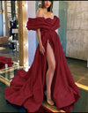 Emerald Green Royal Blue Evening Party Dress Long Poofy Off Shoulder Sleeves A Line Satin Prom Dress PL01119