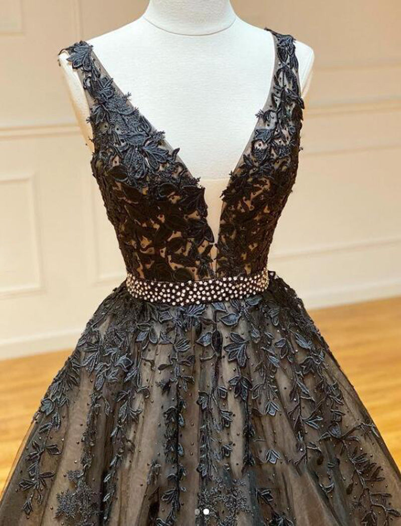 Trendy V Neck Black and Nude Lace Ball Gown Formal Prom dress with Bea Siaoryne Trendy V Neck Black and Nude Lace Ball Gown Formal Prom dress with Bea Siaoryne