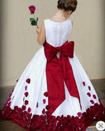 LP2365 O Neck White Flower Girl Dress with Red Petal First Communion Gown little Girl Evening Dress