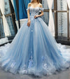 Siaoryne Skye Blue off the shoulder lace Sweet 16 Prom Quinceanera Dresses ,Blue Wedding Dress JP412